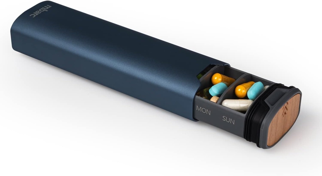 7 Day Weekly Pill Organizer av mbarc - Premium Stylish Aluminum och Wood Large Capacity Pill Box för kosttillskott, piller, vitaminer och medicin.