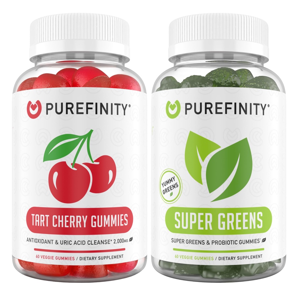 PUREFINITY Tart Cherry and Super Greens Gummies Bundle (Uric Acid Flush & Cleanse with Your Daily Greens)