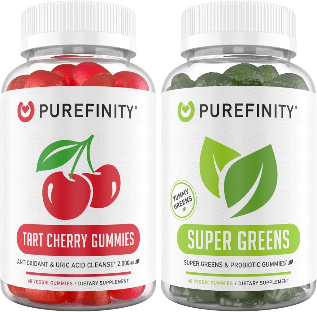 PUREFINITY Tart Cherry e Super Greens Gummies Bundle (Uric Acid Flush & Cleanse com seus Verdes Diários)