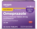 Basic Care Omeprazole Забавяне на освобождаването Таблетки 20 mg, Лекува често киселини, Acid Reduceer, Heartburn Medicine, 42 Count (Pack of 1) (Packageing may differy)