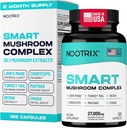 Nootrix Smart Mushrooms Complex Supplement Supporte Mémoire, Focus Mental, Santé Cognitive et Energie ,27,000mg Mushrooms organiques , Lions Mane, Reishi, Cordyceps, Chaga & Turkey Tail , 120 Capsules
