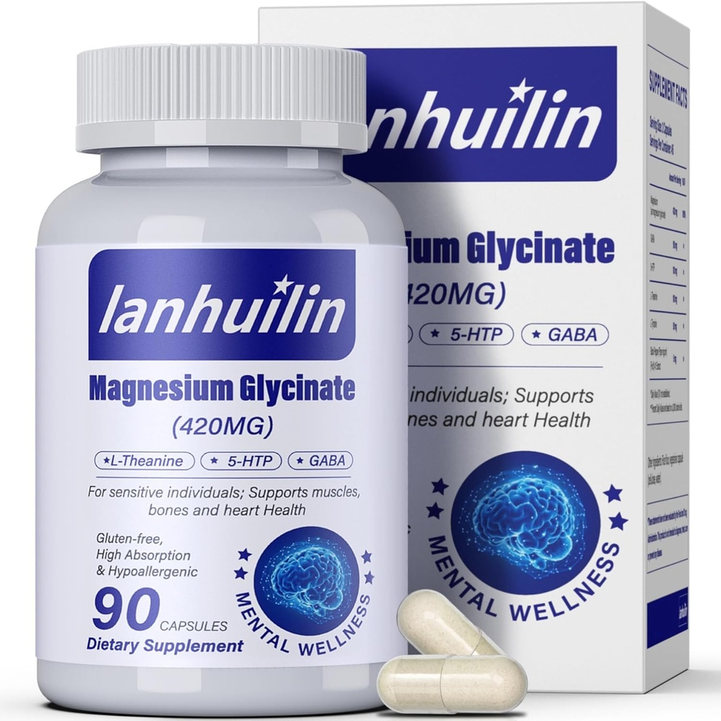 6 ใน 1 แม็กนีเซี่ยม คอมพลิเน็กซ์ 420mg Firty Magnesitaium, Magnesium Supplement with GABA, 5-HTP, L-theanine, L-Tyrosine, Adriginian & High Absportation, 90 Capsuls