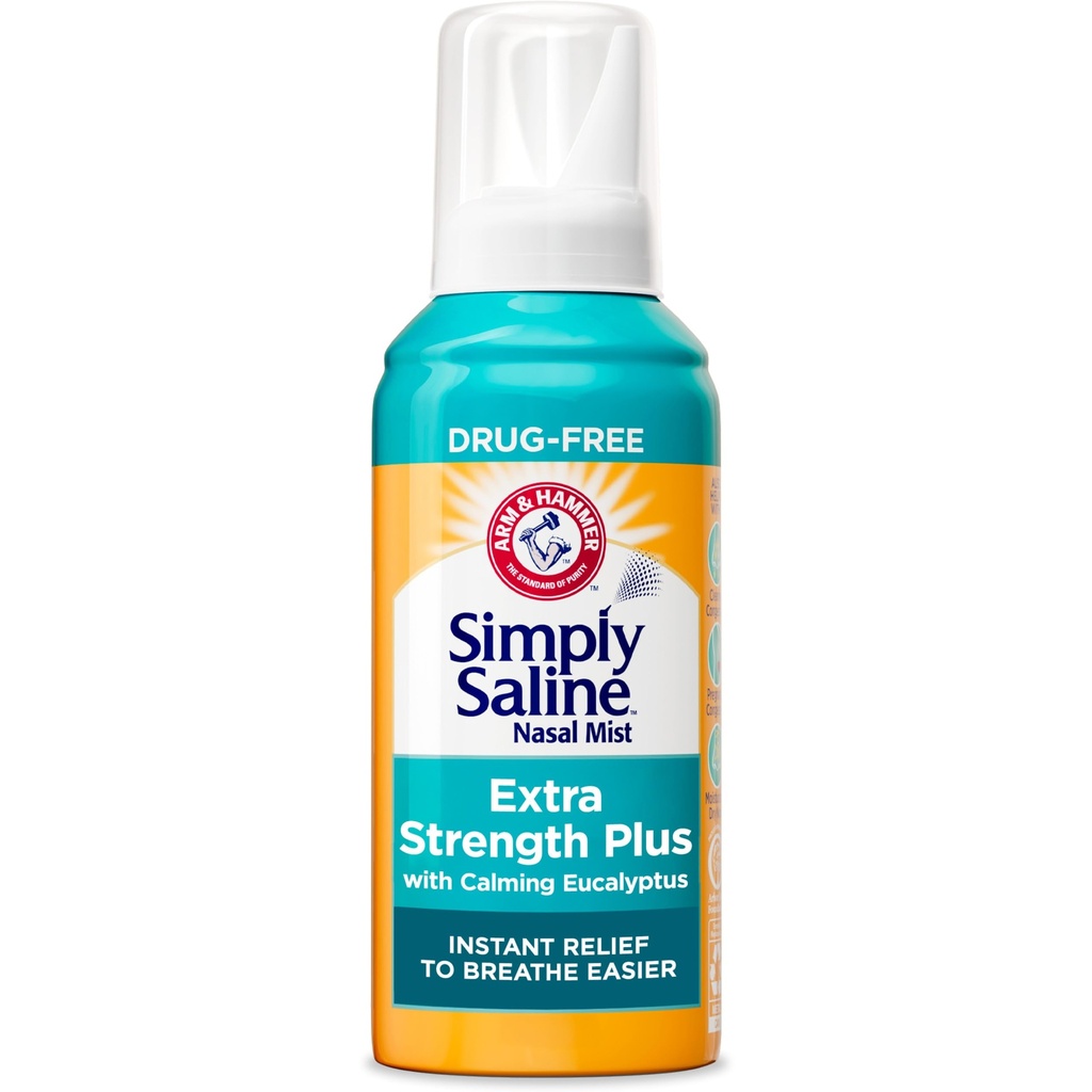 ARM & Hammer Simply Saline Extra Strength Plus Calming Eucalyptus, 4.6 oz | Nasal Mist, Severe Congestion, Saline Nasal Spray