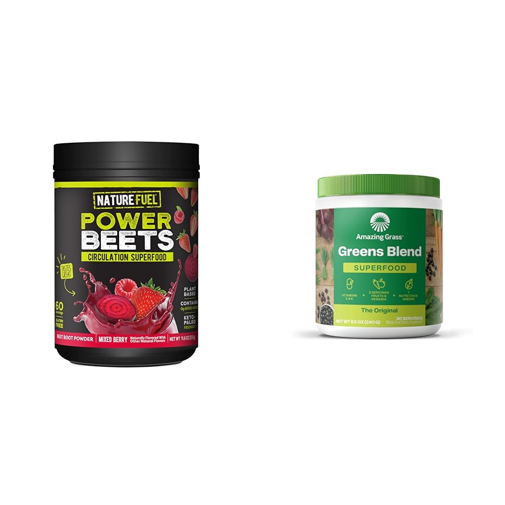 Nature Fuel Power Beets Powder, Delicious Acai Berry Pomegranate, Concentrated & Amazing Grass Greens Blend Superfood: Super Greens Powder Smoothie Mix for Boost Energy