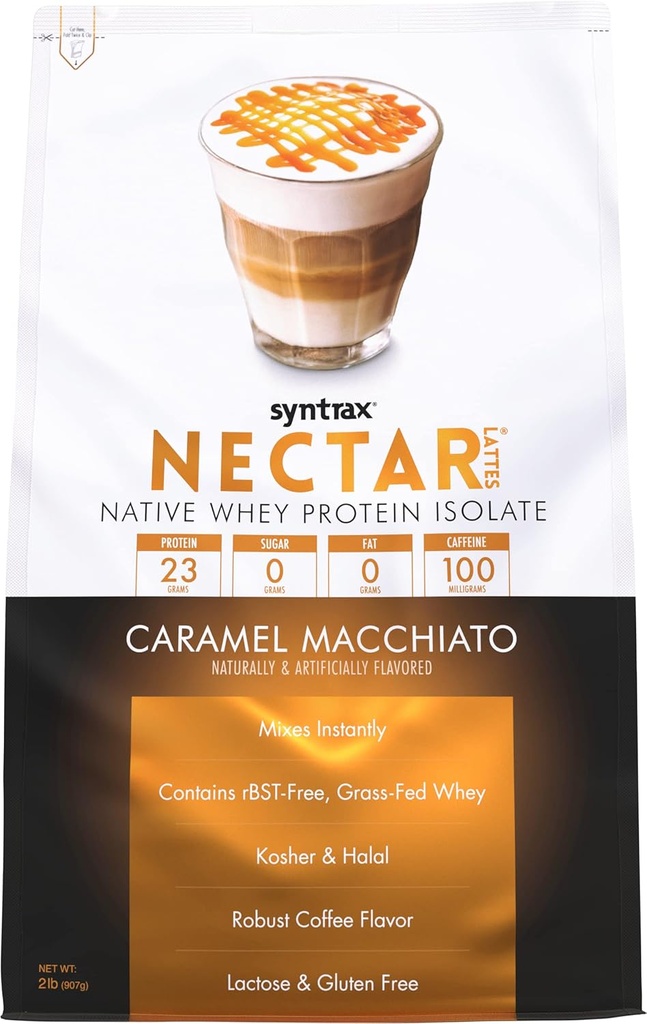 Syntrax Nutrition Nectar Lattes, Sūkalu proteīna izolāts, Karamel Macchiato, 2 lb