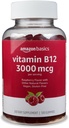   Basics Vitamin B12 3000 mcg Gummies, Normal Energy Production and Metabolism, Immune System Support, Raspberry, 100 Count (2 per serving) (Previously Solimo)