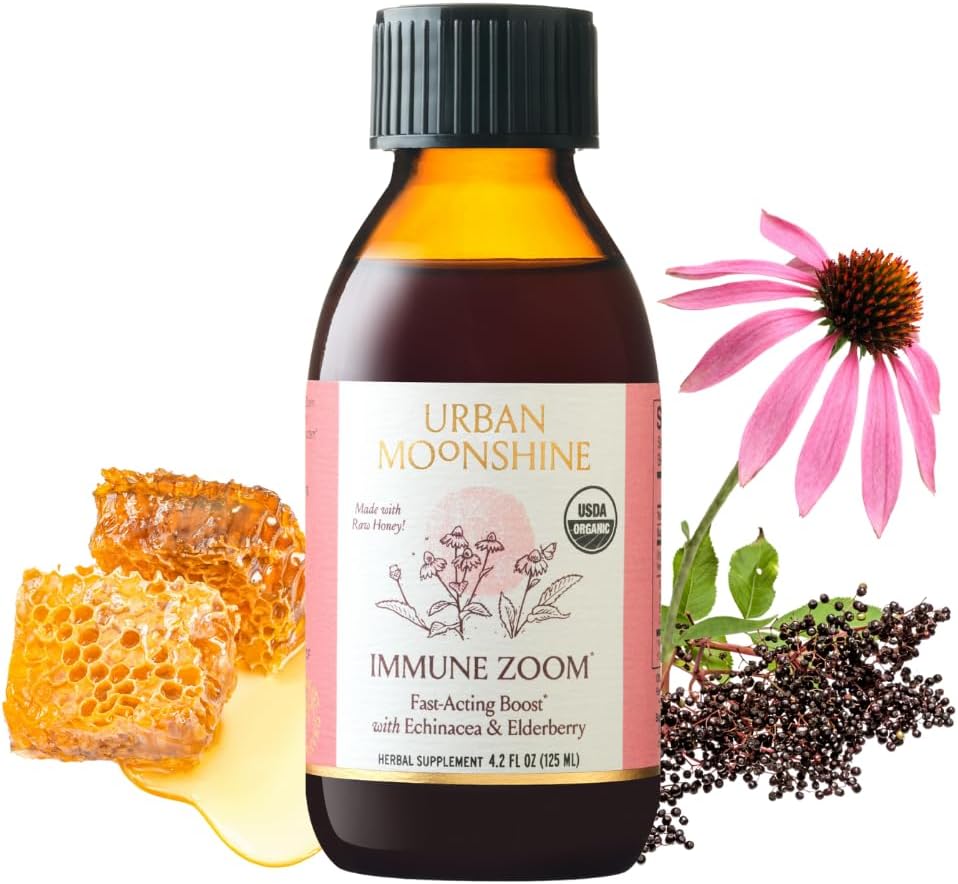 Urban Moonshine Immunication Zoom - Fast- acting Imunity Boost - Organic Elderberry Syrup - Echinacea - Syrový med - Certified Organic - Natural - 4.2 Fl Oz