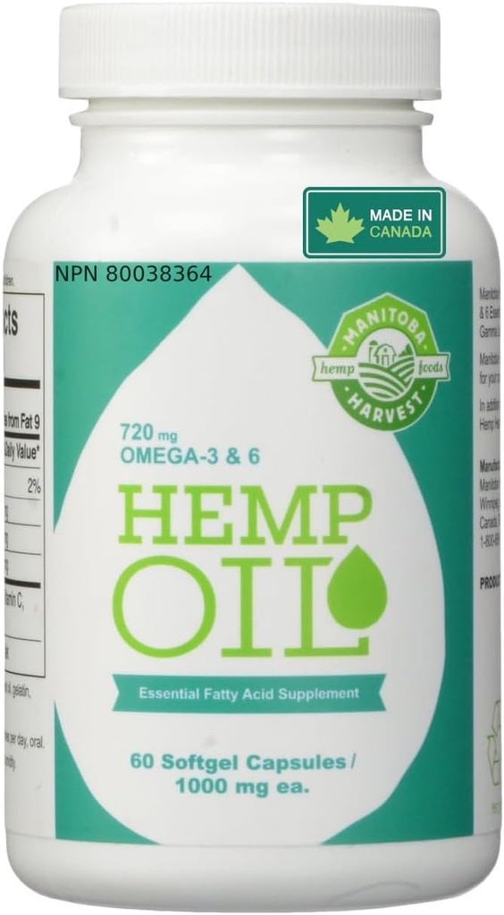 Manitoba Harvest Hemp Seed Oil Softgels, 2475 мг растительного омега 3,6 и 9 на порцию, включая GLA, Fish Oil Alternative, 60ct (пакет из 12)