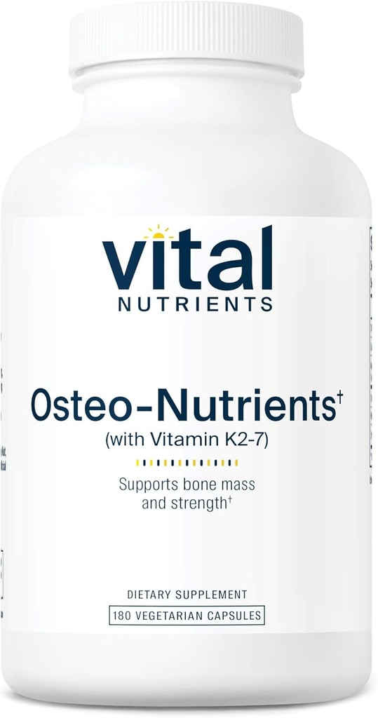 Vital Nutrients Osteo-Nutrients | K2 + D3 bitamina, Calcium eta Magnesium Hezur eta Bihotzeko Laguntza* | Barazki-gehigarria | Gluten, Dairy, Soy Free | 180 kapsula