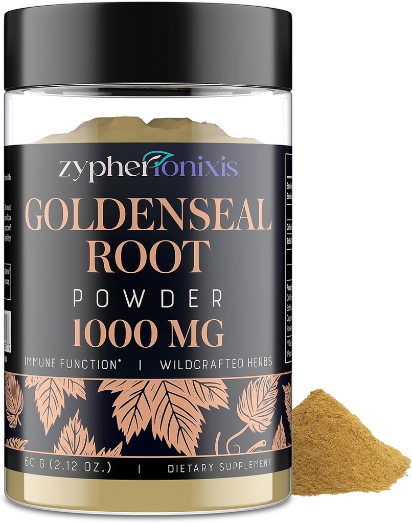 Goldenseal Root Powder Organic 1000 mg - Goldenseal Powder Supplement for Immune & Gut, Pure & Natural Herbal Goldenseal Supplement, Gluten Free - 60 porcións (1 botella)