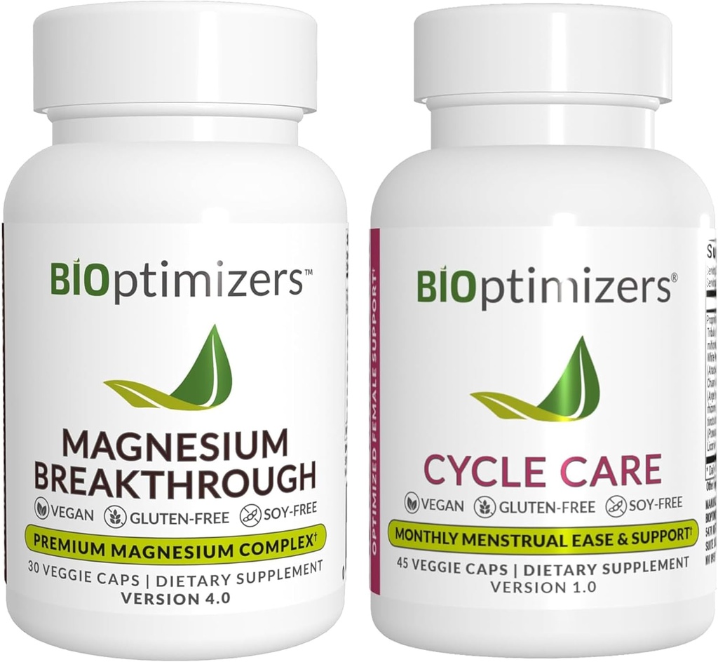 BiOptimizers Magnesium Break 4,0, (30 Capsules) " Cycle Care, (45 Capsules) - Natural sleep, Brain, and Menstrual Relief Support supplement Bundle