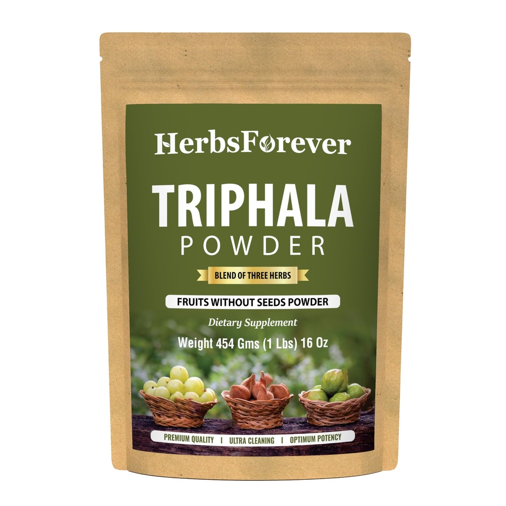 Herbsforever Triphala Churna Powder Traditional Ayurvedic Formulation Supports Detoxification and Rejuvenation Non GMO, Vegan 454 GMS