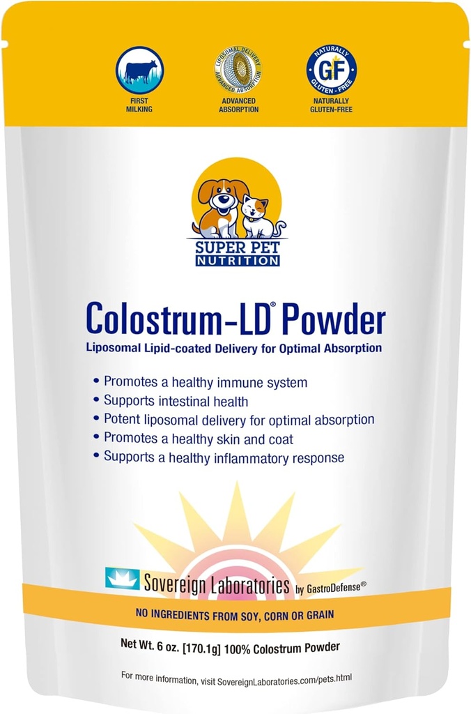 Dyrlægen Godkendte Super Pet Nutrition - for hunde og katte - Liposomal Bovine Colostrum, Rig i immunoglobuliner (25% +), Støtte til immun- og fordøjelsessystemer, Allergier (6 Ounces)
