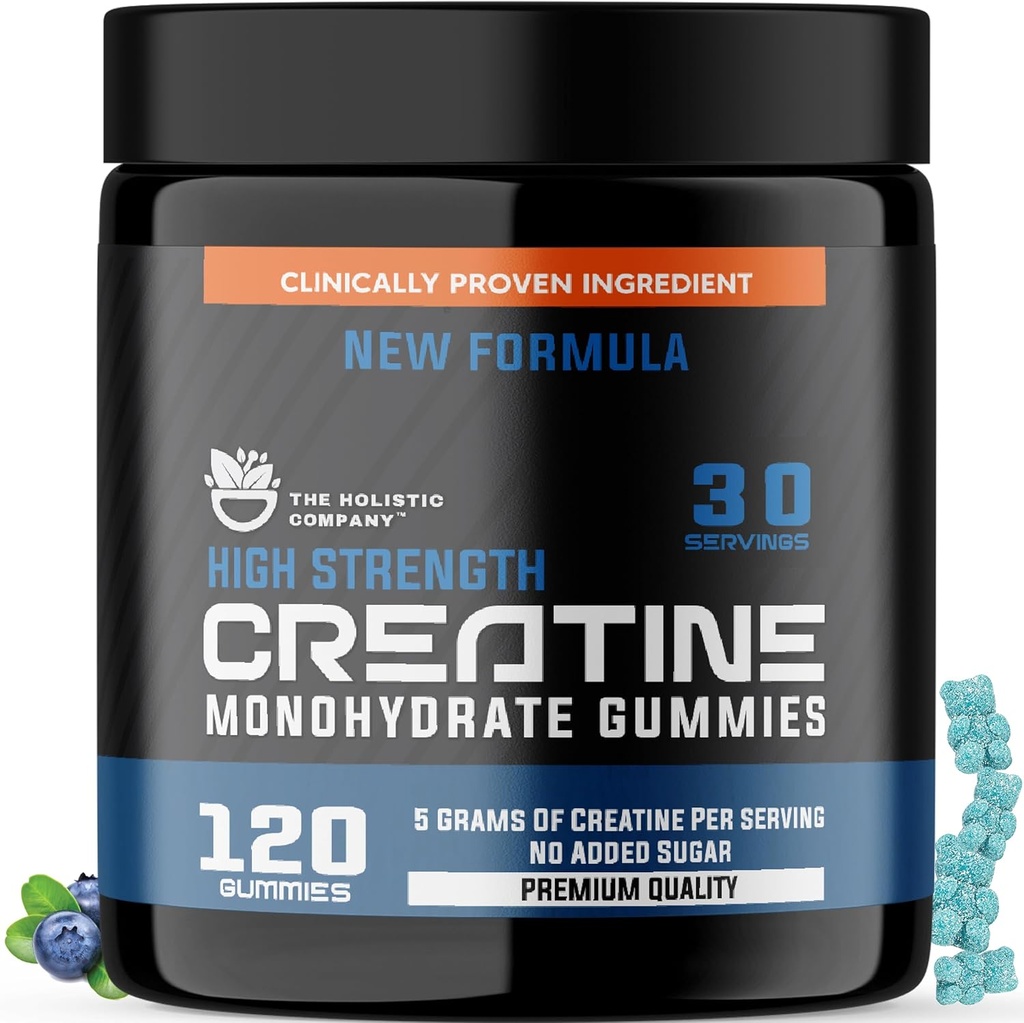 High Strength Creatine Monohydrate Gumies - 5Grams Per Serving, Pre Workout Gumies, Blueberry Flavored Creatine Monohydrate Gumies