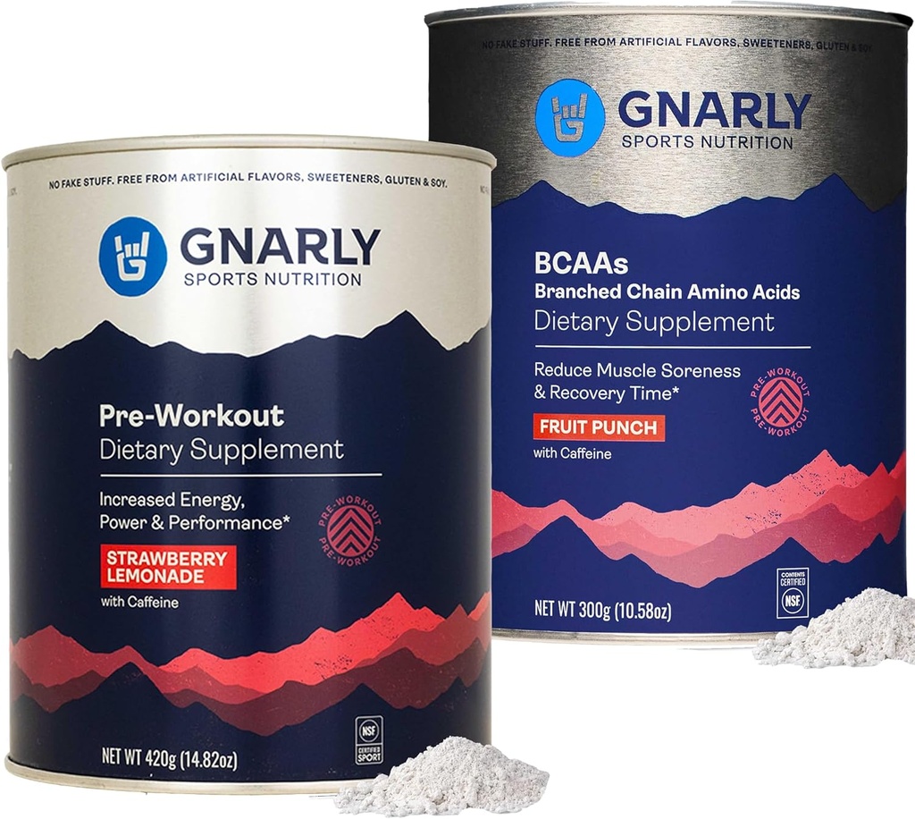 Gnarly Nutrition Gnarly Preworkout Strawberry Lemonade (14.82oz) BCAAs Fruit Punch (10.58oz)