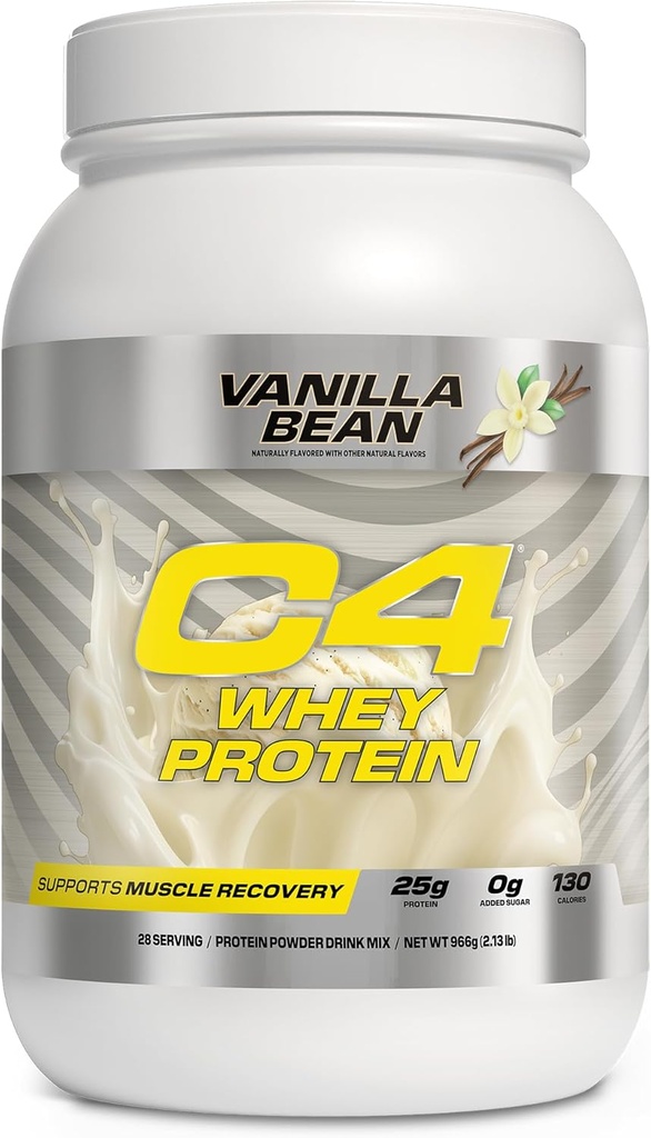 Cellucor C4 Whey Protein Powder, Vanilla Bean - 25g Protein, 0g Diadded Sugar, 130 Kalories Per Serving, Pasokan Pemulihan Otot, 28 Servis, Premium Whey for Post-Workout
