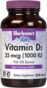 Blåbonnet Ernæring vitamin D3 1000 IU Softgels, Aids i muskler og skjelettvekst, Kolekalciferol fra Fish Oil, Non GMO, Glutenfri, Soya Free, Dairy Free, 250 Softgels