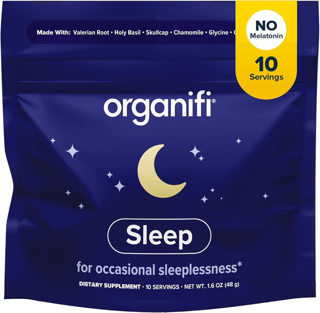 Organifi Sleep - Sleep Support with Valerian Root, Lavender, GABA and L-theanine - No Melonatin - Calming and Relaxing Nighttime Drink - No Gluten, Dairy or Soy