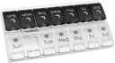EZY DOSE Push Button (7-Day) Pill Case, Planeador de Medicina, Organizador de Vitaminas, 2 vezes por dia AM/PM, Bandejas Removíveis, Compartimentos Grandes, Arthritis Friendly, Spring Open Black and White Lids, BPA Free
