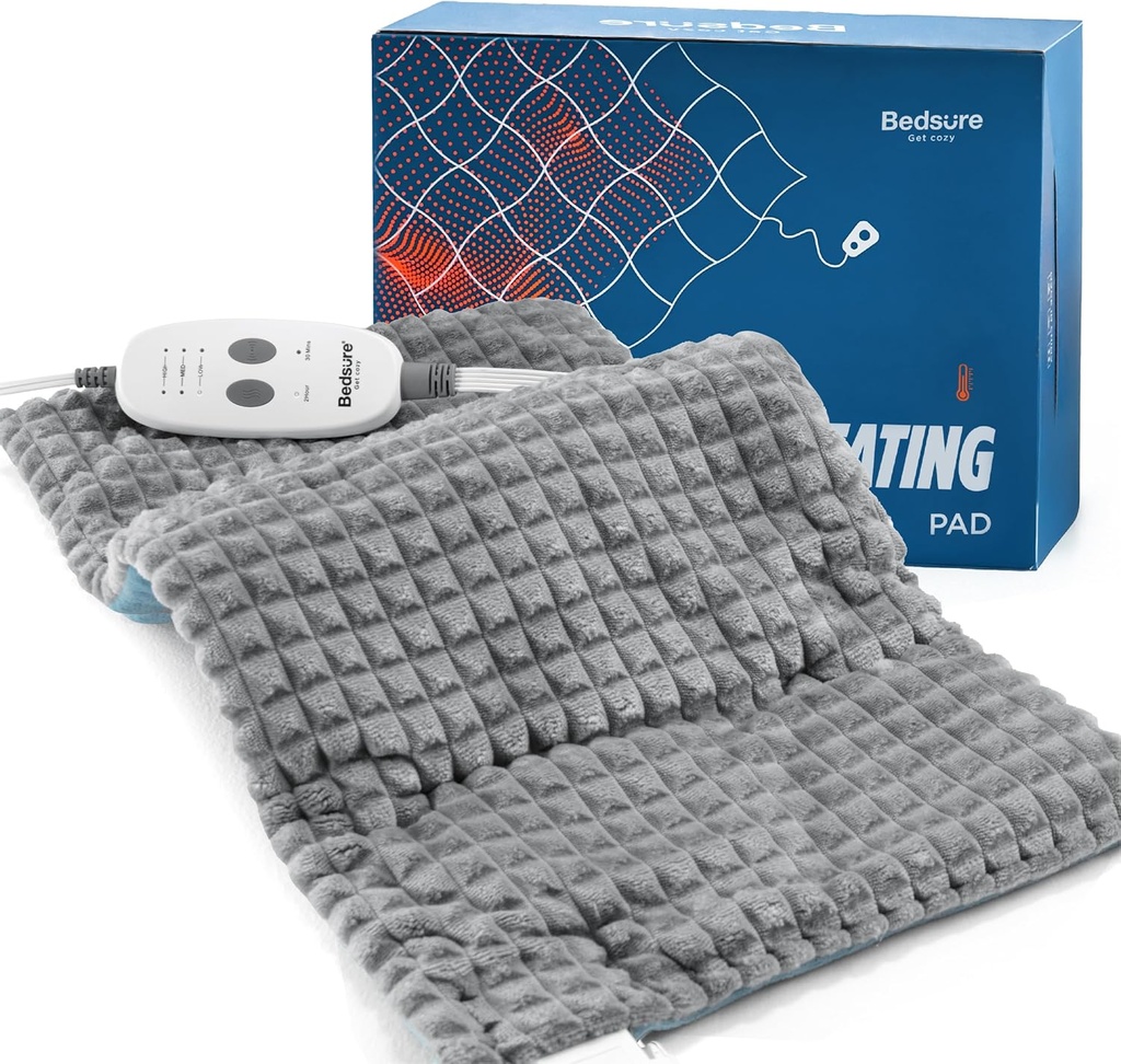 Bedsure Heating Pad for Neck and Shoulders and Back, Weighted Heated Pad with Vibration, FSA Eligible Items, Birthday Gifts for Women Men Mom Men, Auto Shut Off, 5lbs 12" x 24", Grey