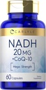 Carlyle NADH CoQ10 Supplement | 20mg | 60 Capsules | Mega Strength | Non-GMO, Gluten Free