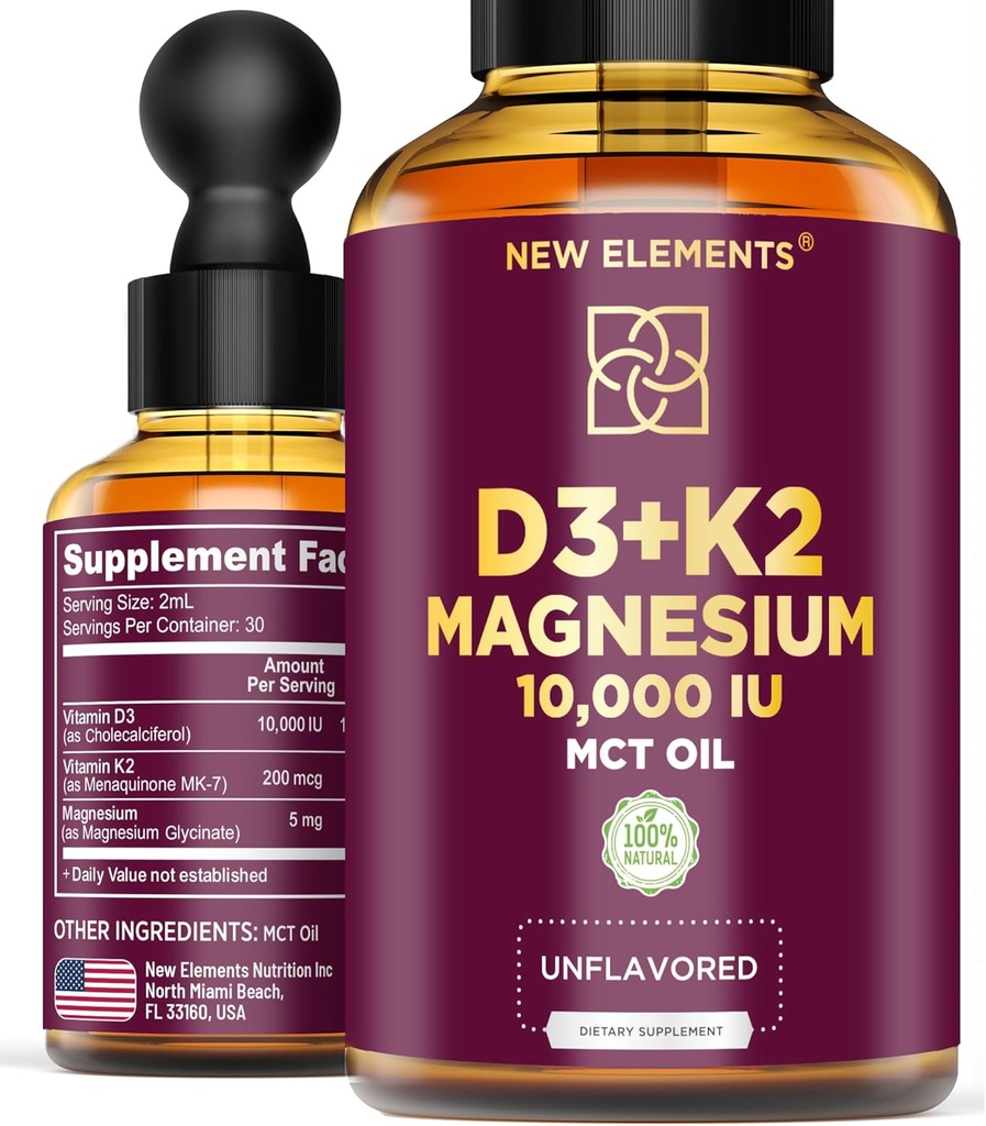 Рідкий вітамін D3 з K2 & Magnesium Glycinate Вітамін D Drops 10.000 IU Вітамін K2 200mcg Mk7 Вітамін D3 + K2 Supplement для чоловіків і жінок Висока Absorption MCT Змащена маслом клейка без GMO
