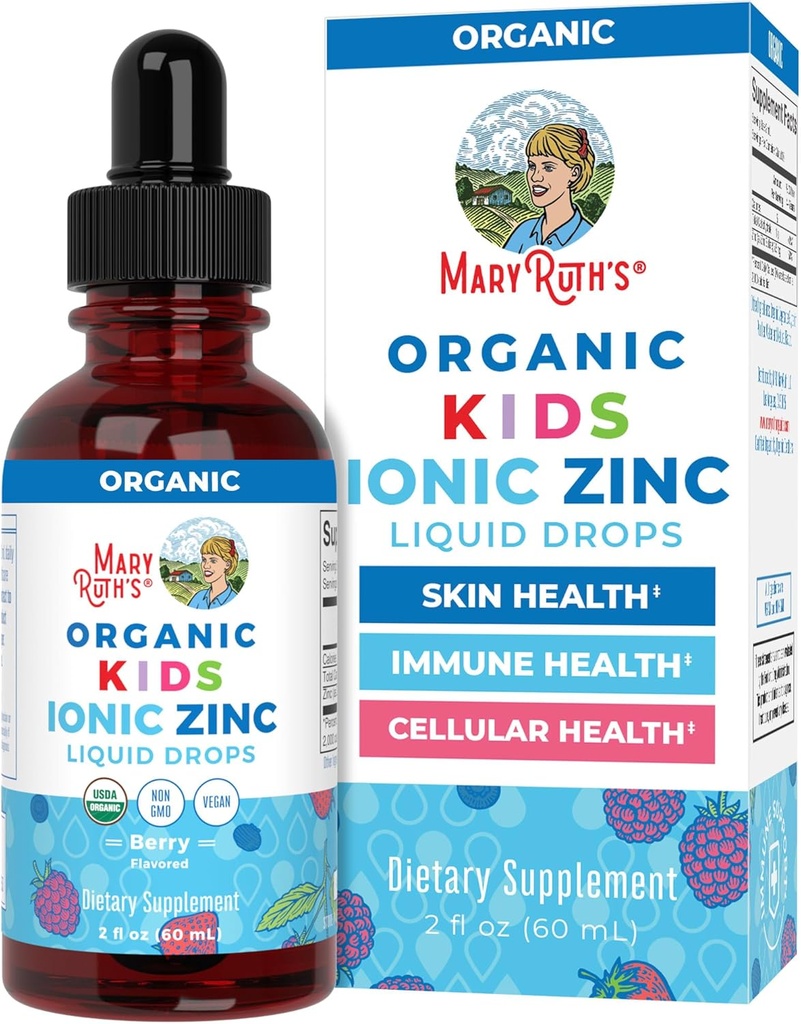 MaryRuth Organic Cynk Suplement do wsparcia immunologicznego, Suplement do wsparcia immunologicznego dla dzieci, Wiek 4- 13, Siarczan cynku, Wegan, USDA Organic, Glicerin Based, 2 Fl Oz