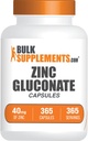 BulkSuplementos.com Cápsulas de Gluconato de Zinco - Suplementos de Zinco, para Suporte Imune - Glúten Grátis, 1 Cápsula por Serviço, 365 Count (Pack of 1)