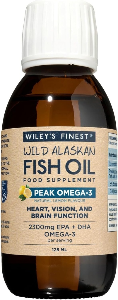 Wiley's Finest Peak Omega-3 Liquid 2150mg EPA + DHA Omega-3 Natural Wild Alaskan Fish Oil Suplemento 25