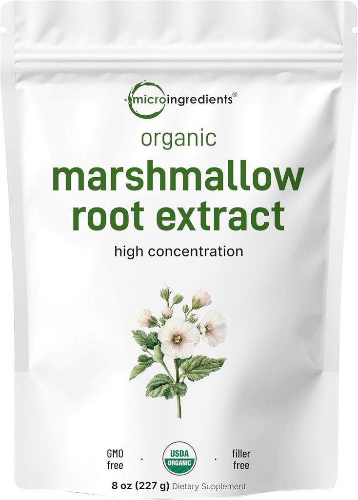 Micro Ingrediente Organic Marshmallow Root Powder, 8 Ounce, Filler Free and traditionally used, Supports Digestive Gastrointestinal Health, Non-Iradiated and No OMGs, Vegan Friendly