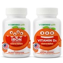 Kids Iron 10mg + Vitamin C Chewables + Vitamin D3 1000 IU Chewables Bundle