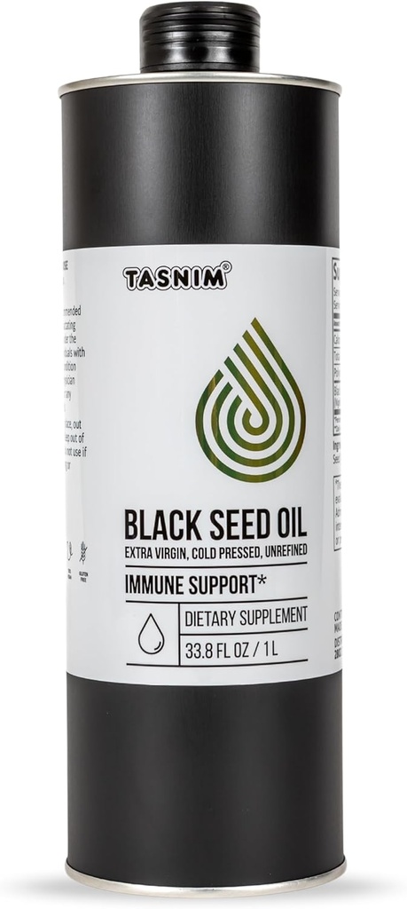 Tasnim Black Seed Oil (35,27 fl oz) | Cold Pressed for Immune Support (21% Thymoquinone) | Skin & Hair