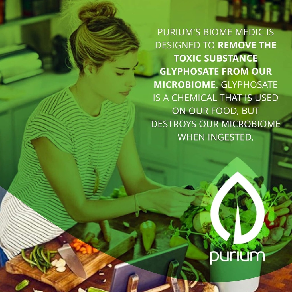 Purium Biome Medic - 60 Vegan Capsules - Gult Health Support Additional, Pašalina GMO toksinus, Palaiko gerą bakteriją, Reparavuoja mikrobiomą - Vegetaras, Gluten Free - 60 Paslaugos