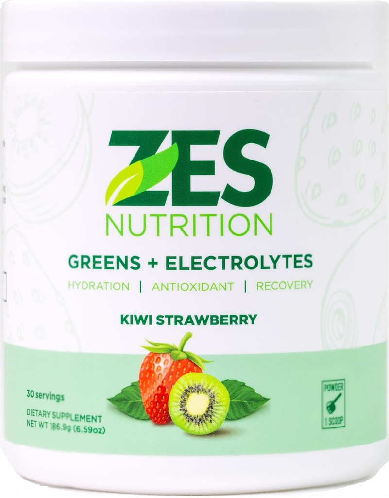 Zielone + Electrolytes, Kiwi Strawberry Flavor, Wegan, Non-GMO, Zielony Proszek, Codziennie Green Boost, Proszek roślinny suplement, Elektrolity organiczne, Odzysk i wsparcie, Smoothie Mix
