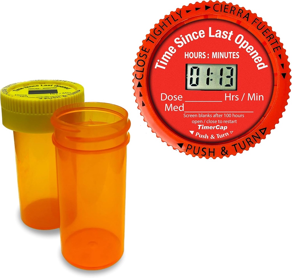 TimerCap mostra automaticamente o tempo desde a última abertura - CRC Stopwatch integrado Smart Pill Bottle Cap Remember Case (Qt 2-1.8 oz Amber Garrafas)