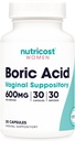 Nutricost Boric Acid 600mg, 30 капсули - Вагинална супозитория - Non-GMO - за жени