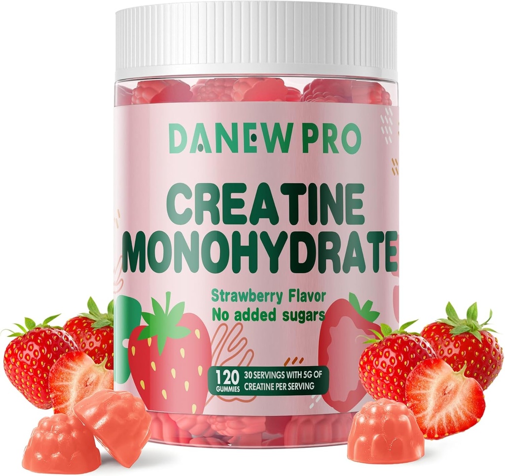 Kreatinmonohydrat Gummies för män och kvinnor, kreatinmonohydrat för muskelstyrka, muskelbyggare, energiboost, pre-workout tillskott (120 greve)-Strawberry smak