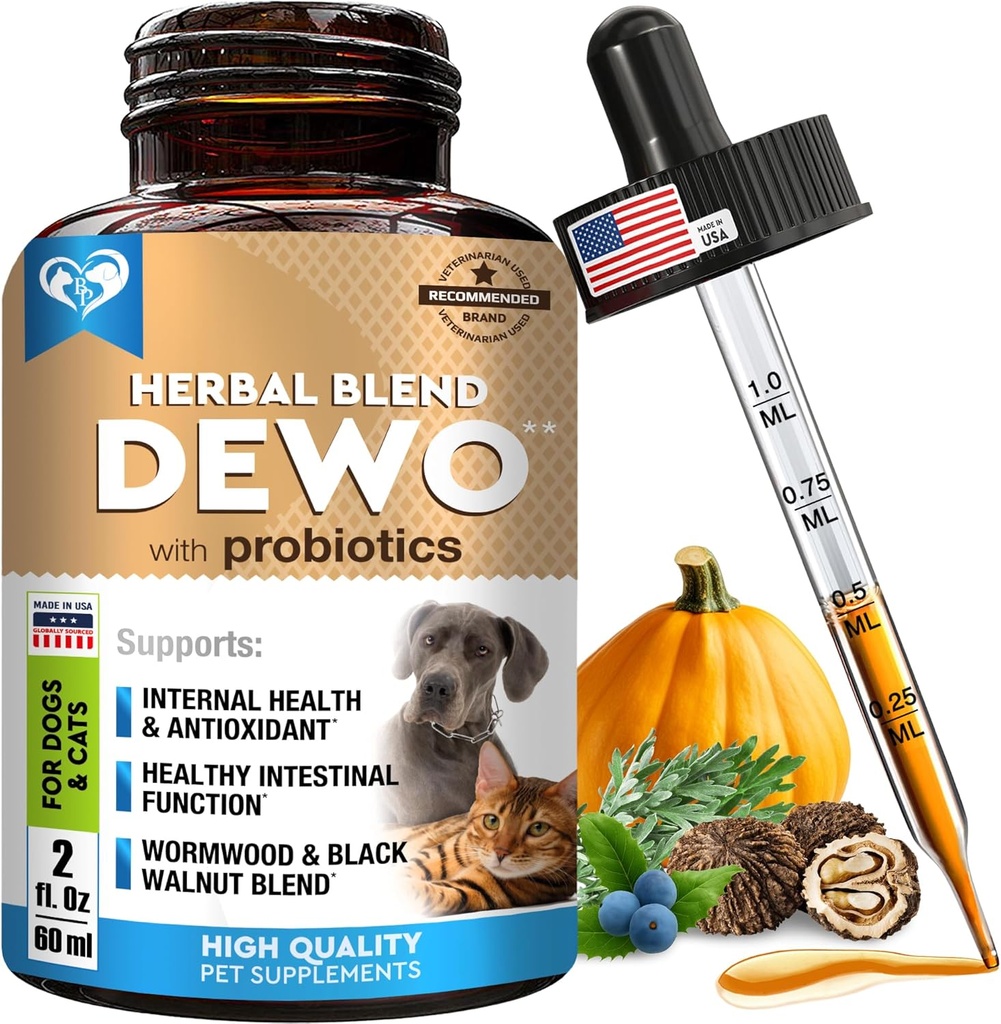 Defensa Natural Intestinal para perros " Cats – Limpiador Herbal con Wormwood, Nogal Negro " Probiótico – Promueve el equilibrio saludable Gut " Flora – Fórmula avanzada de espectro ancha – Hecho en EE.UU.