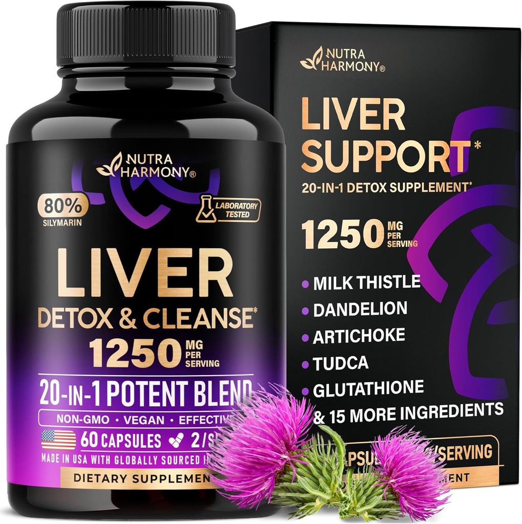 Liver Cleanse Detox " Repair - Milk Thistle , Dandelion | Artichoke | TUDCA | Glutathione ' NAC - Effective Liver Health supplement | 80% Silymarin - Laboratory Tested, Vegan - Made in USA 60 Capsules