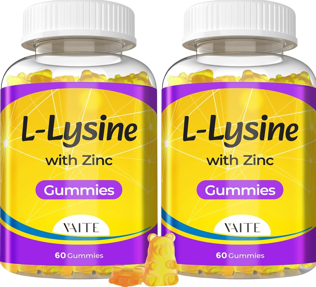 L Lysine Gummies 1000mg with Zinc - Supports Skin, Lip, Vegan, Gluten Free, 60 Chewable L-Lysine for Adults, Vitamins Tissue Health ' Immune System, Amino Acid " Complex supplements, Non-GMO(2Pack)