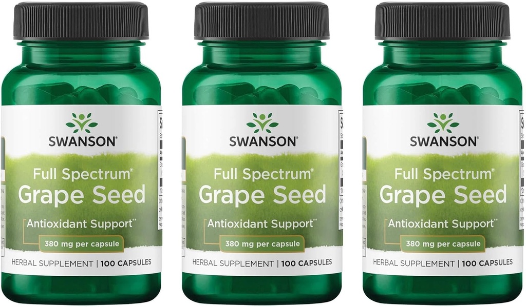 Swanson Grape Seed Heart Antioksid Pulsuz Radikaller Dövlət Dövlət Kompressiyası Polyfenollar Opcs Herbal dəstək 380 mg 100 Kapsül (3 Paket)