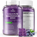 Kaltsium Magneesium Tsink Kummid Vitamiin D3 ja K2 Suure imendumisega Magneesium Glütsinaat-lihased, Immune & Sleep Support-Sugar Vaba Mustika Maitseline (1 Pakend)