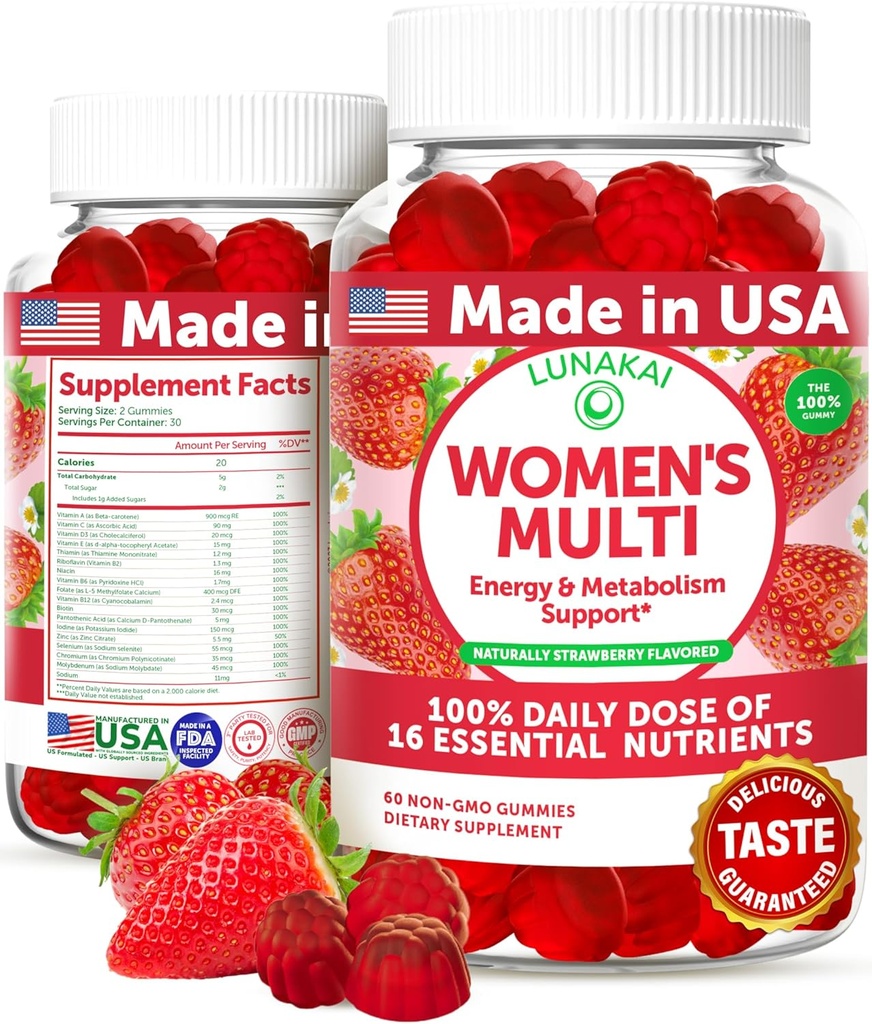 Lunakai USA fixo mulleres multivitamínico Gummies - dose diaria deliciosa con 16 multi vitaminas para as mulleres - enerxía e apoio inmune, non-GMO, 60 Ct