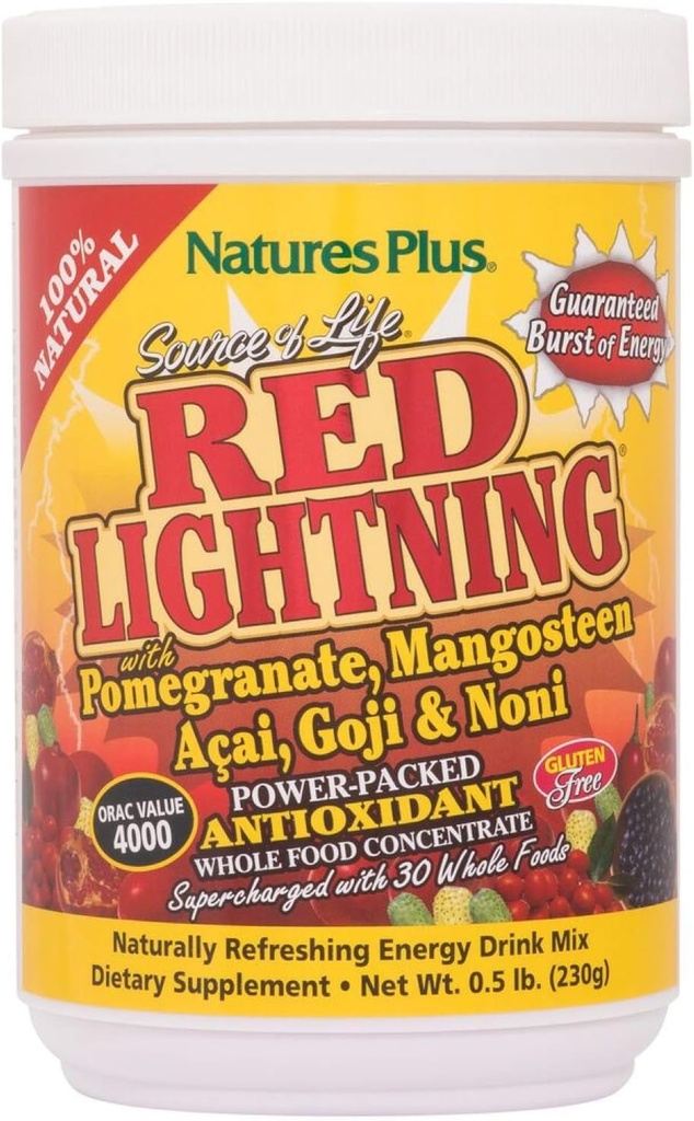 NaturesPlus Allikas elu Red Lightning energiajook pulber - .5 lbs - segatud marja maitse - Natural Energy Boost - kogu toit, antioksüdandid ja punased superfoods - Gluteenivaba - 38 Servings