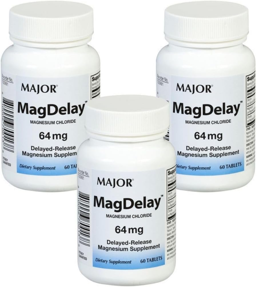 MAJOR MagDelay Magnesium Chloride 64 mg - Delayed-Release Magnesium Supplement - Dieetsupplement - 60 tabletten (3 verpakkingen)
