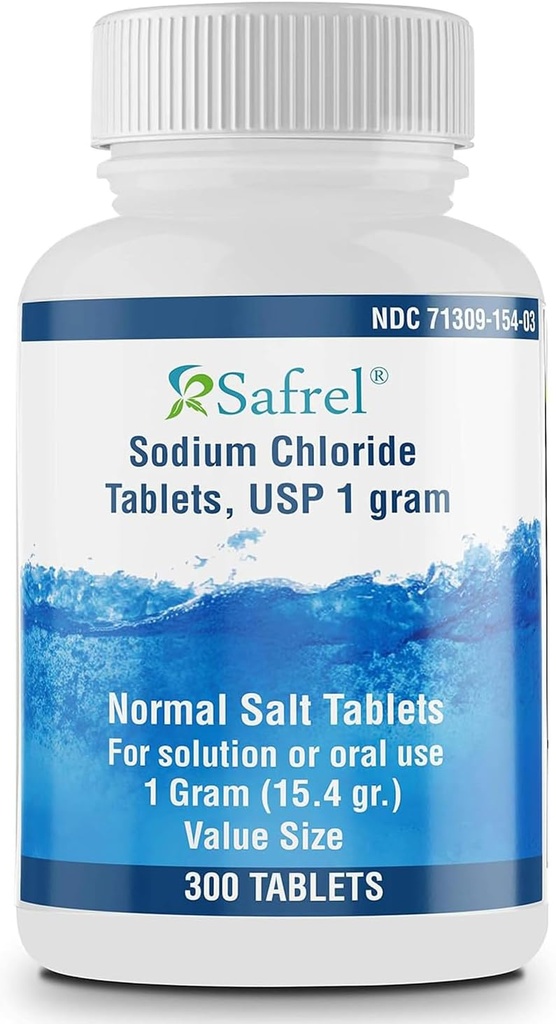 Safrel sodyum Chloride Tabletleri 1 gm, USP | Normal Salt Tabletler | (15.4gr.) | Elektrolytes Replenisher Hydration Drink ( Count 300 ( 1))