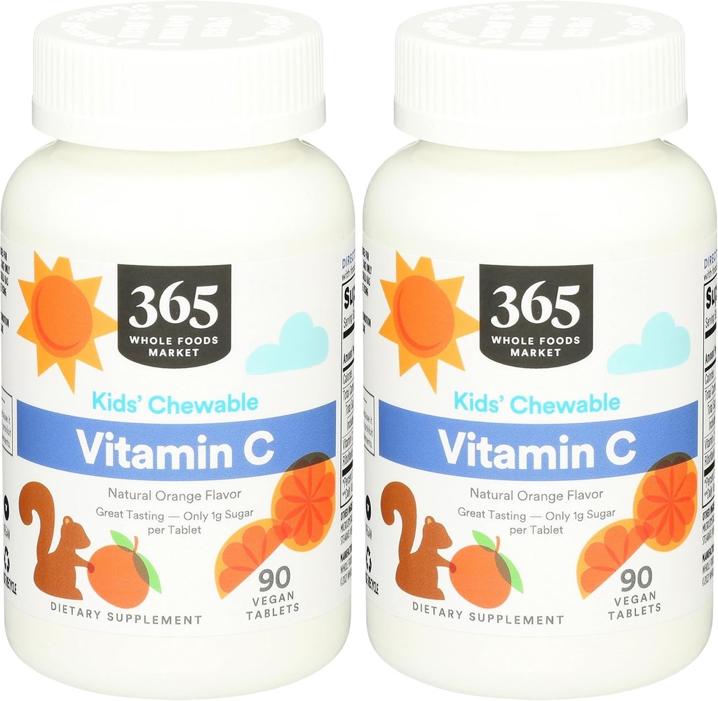 365 by Whole Foods Market, Kids Essentials Chewable Witamina C, 90 Count (Pack of 2)