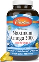 Carlson - maksimalna omega 2000, 2000 mg Omega-3s, zdravo srce, delovanje možganov in podpora vidu, Lemon, 90 mehkih gelov
