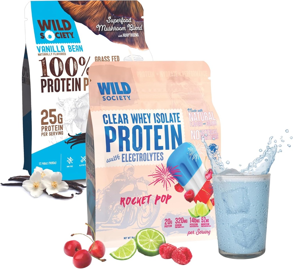 WILD SOCIETY Clear Isolate + Whey Konsentrat Super Combo - Rocket Pop Clear Whey + Vanilla Bean Whey konsentrasi