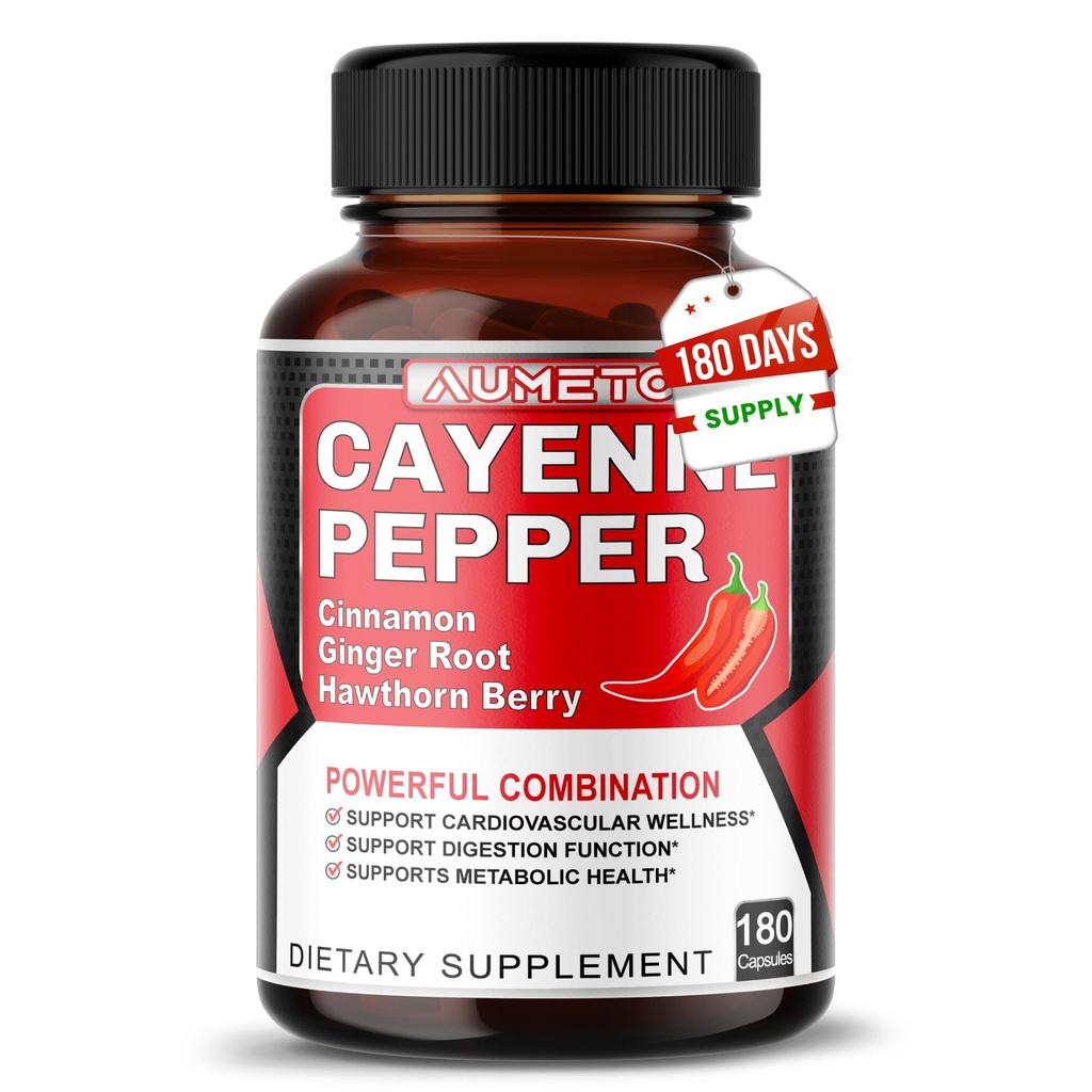 Cayenne Pepper Capsules with Cinnamon, Ginger Root, Hawthorn Berry, Fennel, Peppermint, Artichoke, Cumin & Black Pepper, 180 Capsules
